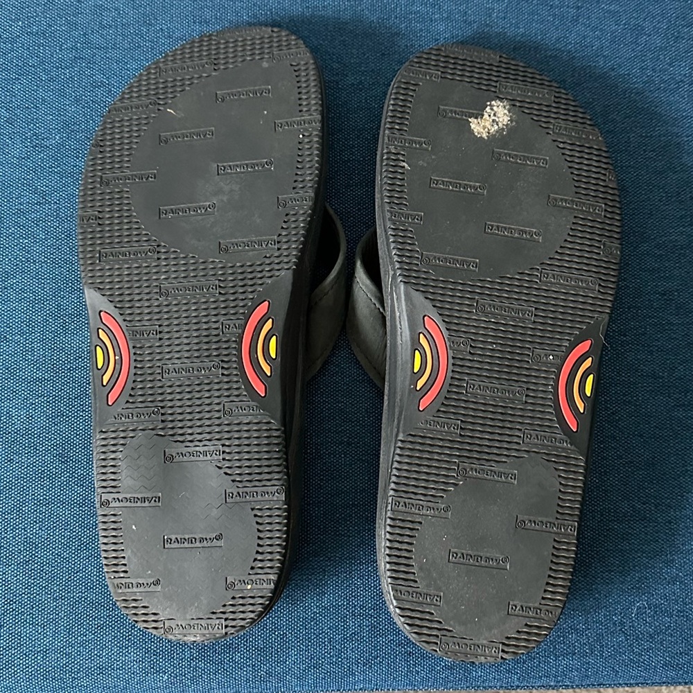 Rainbow black leather navigator flip flop sandals sz 13 - Picture 3 of 3